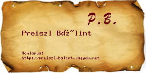 Preiszl Bálint névjegykártya